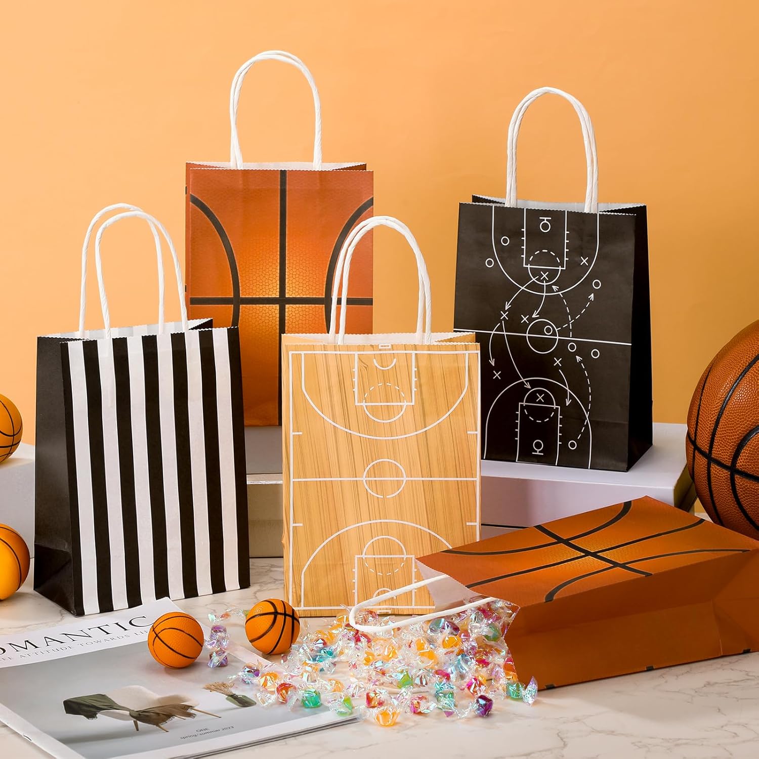 Tosstuki 24 Pcs Basketball Gift Bags with Handles Basketball Party Favor Goodie Gift Candy Treat Snack Bags with 4 Different Types for Sports Theme Birthday Party Supplies - Image 6