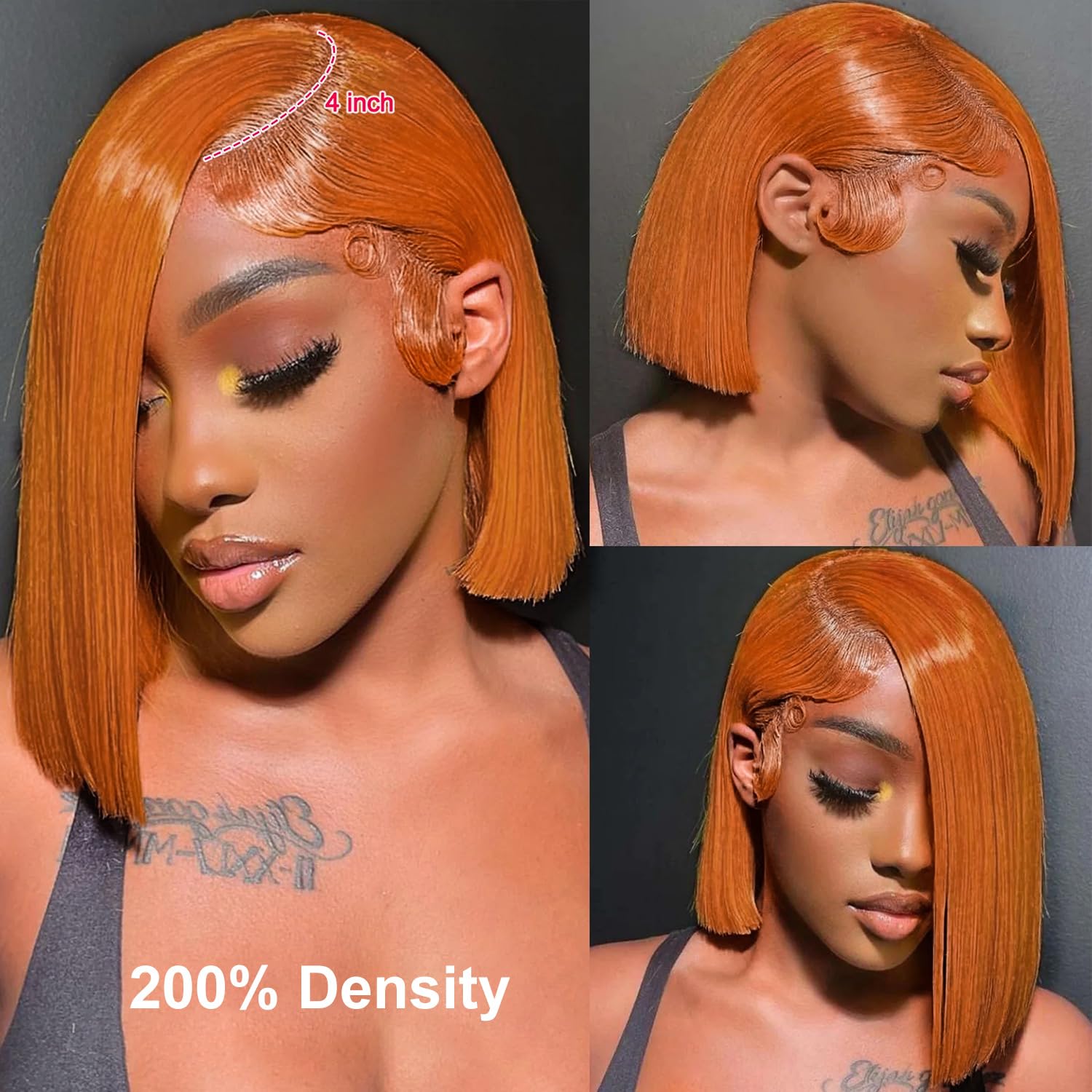 Ginger Orange Bob wig Human Hair 350# Colored Bob Wig 13x4 HD Transparent Lace Frontal Wigs Human Hair Straight Short Bob Wigs for Black Women (16inch, Ginger Bob Wig)