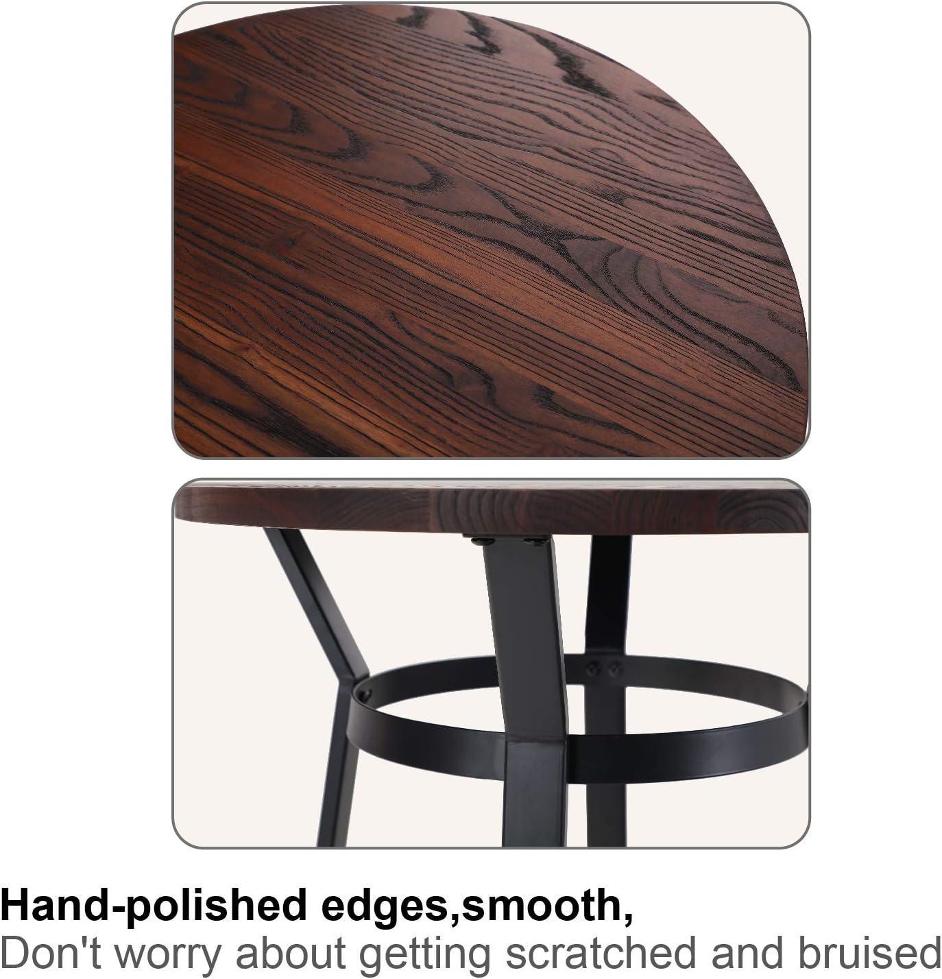 ALPHA HOME Bar Table Round Wood Top Sturdy Metal Frame Pub Bar Height Table for Bistro,Black : Home & Kitchen