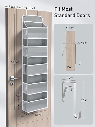 Miniatura 7 de Yecaye 1 organizador sobre la puerta con 5 contenedores y 10 bolsillos laterales, organizador de baño colgante de carga de 44 libras, organizador de