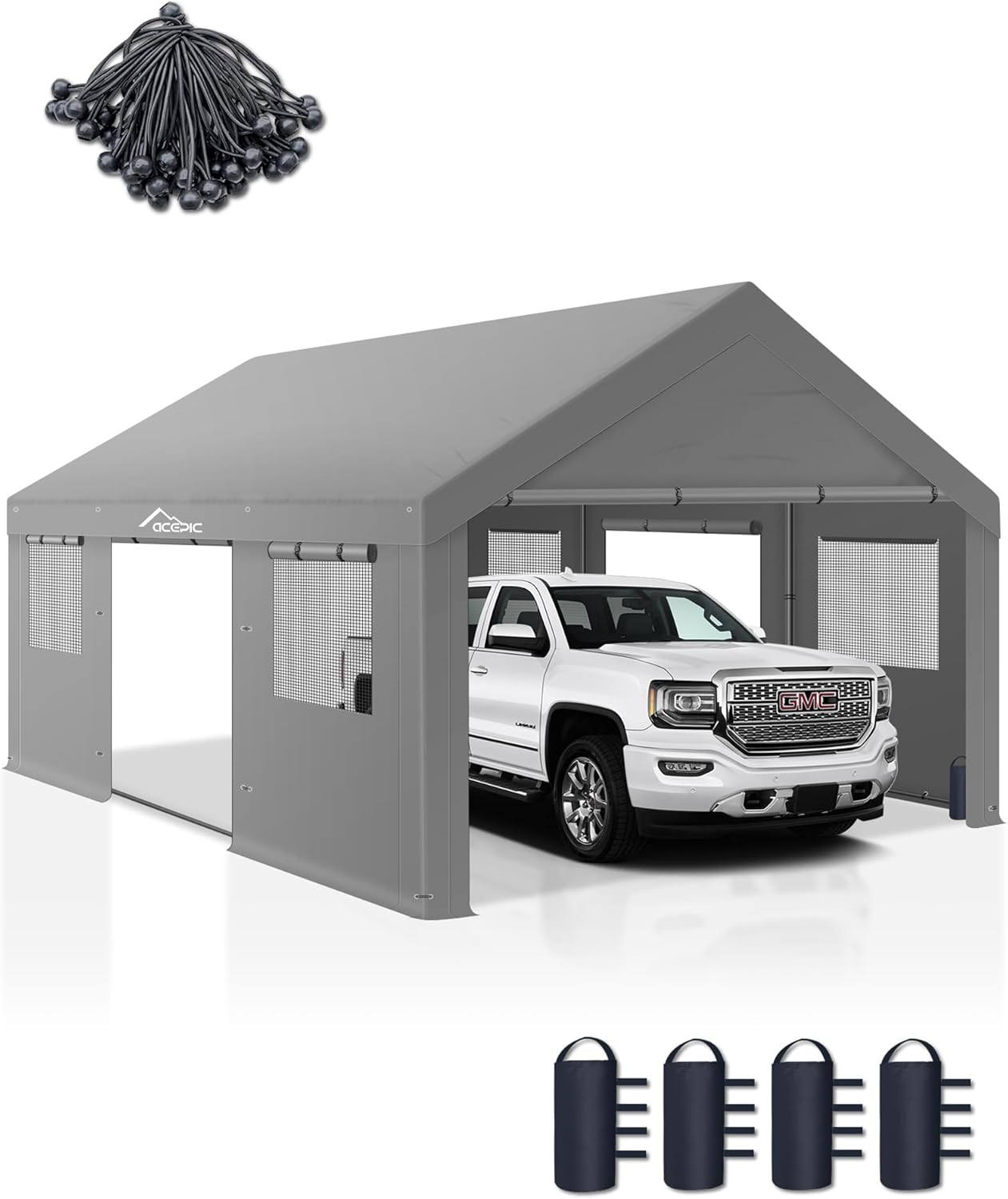 Upgraded 13x20ft Heavy Duty Carport,Features Roll-up Windows & Doors, Portable Garage with UV Resistant Waterproof All-Season Tarp for Car, Truck, Boat