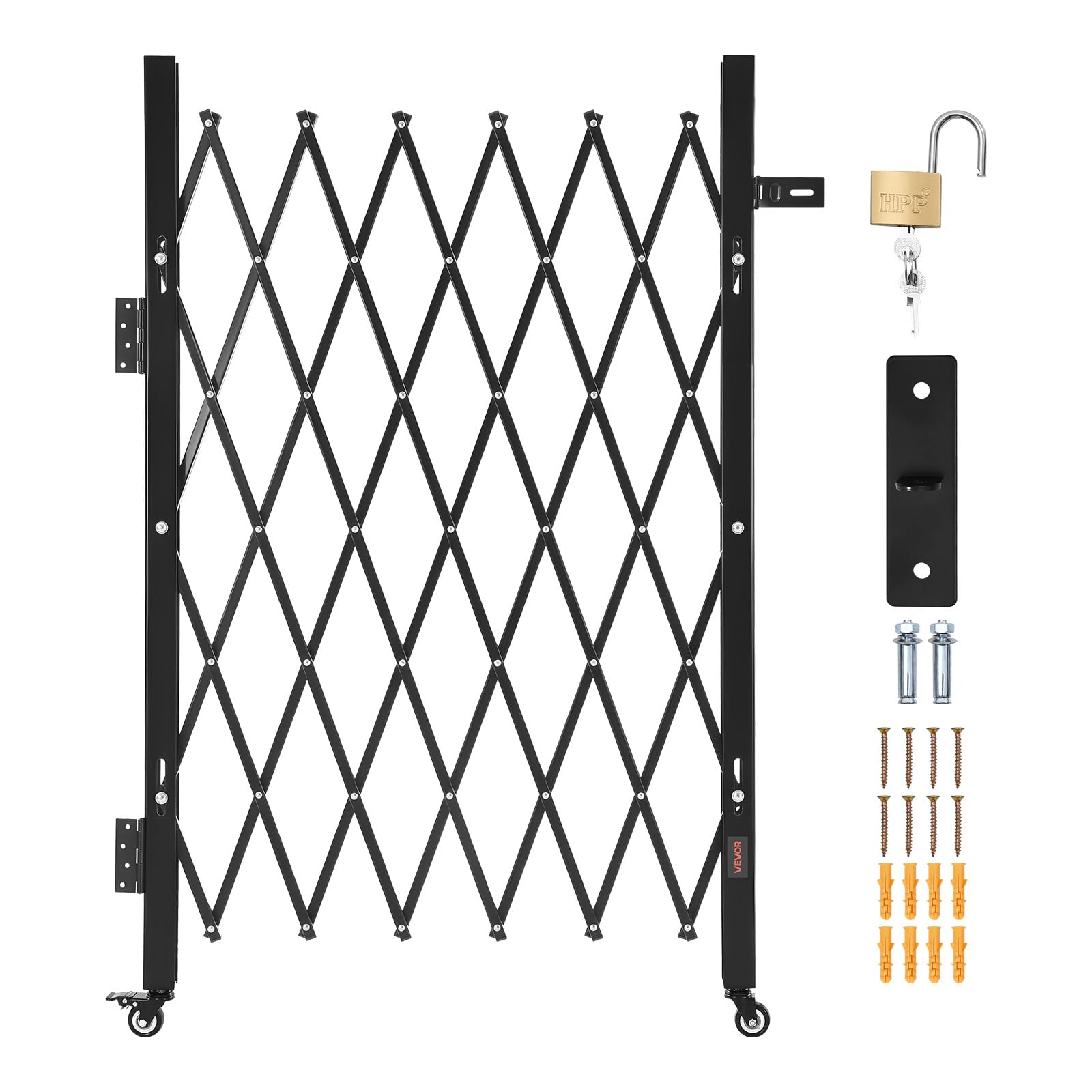 VEVOR Cancello di Sicurezza Pieghevole Singolo 1100 x 1310 mm Cancello a Forbice Bloccabile in Acciaio per Esterni, con Ruote Girevoli a 360° per Sicurezza di Ingressi, Garage, Magazzini e Piscine