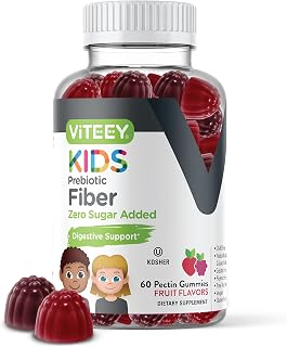 Viteey Prebiotic Kids Fiber for Constipation Relief, Digestive Health Regularity Support, Natural Weight Support - Fiber 4g, Zero Sugar Added, Vegan, Gluten Free - Tasty Chewable Fruit Flavored Gummy
