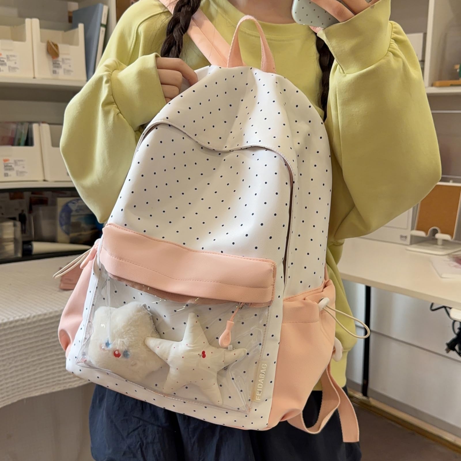 Zaino Polka DOT Contrasto ITA Zaino, Carino Grande capacità Borsa Leggera Scolastica per Ragazze Uso Giornaliero di Viaggio-pink-40x31x14cm