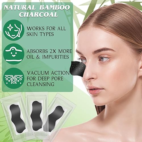 Miniatura 3 de Tiras de nariz para eliminar puntos negros, tiras de carbón de limpieza profunda, absorbe poderosamente puntos negros, puntos blancos y tiras