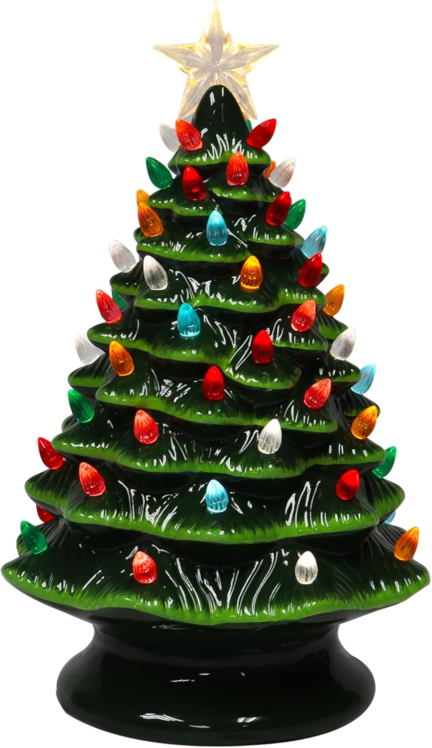 MOMENTS IN TIME 14”H LED Ceramic Christmas Tree, LED Light up, Battery Operated Battery not Included.