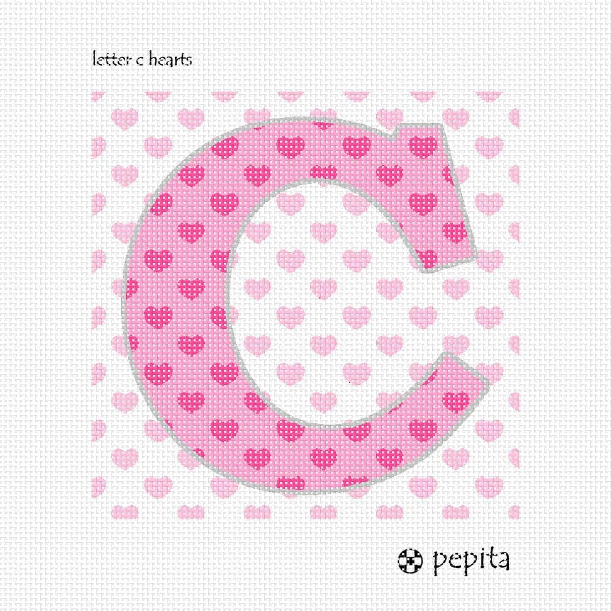 Pepita Needlepoint Canvas: Letter C Hearts, 7" x 7"