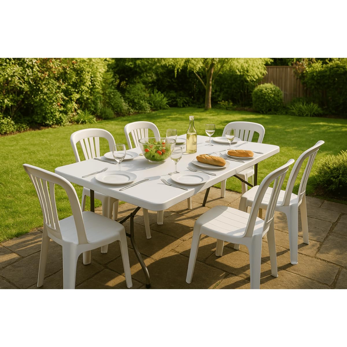 Table de Jardin Pliante 8 Places 180x75xH74 cm Blanche Polypropylène Haute Resistance Camping Réceptions