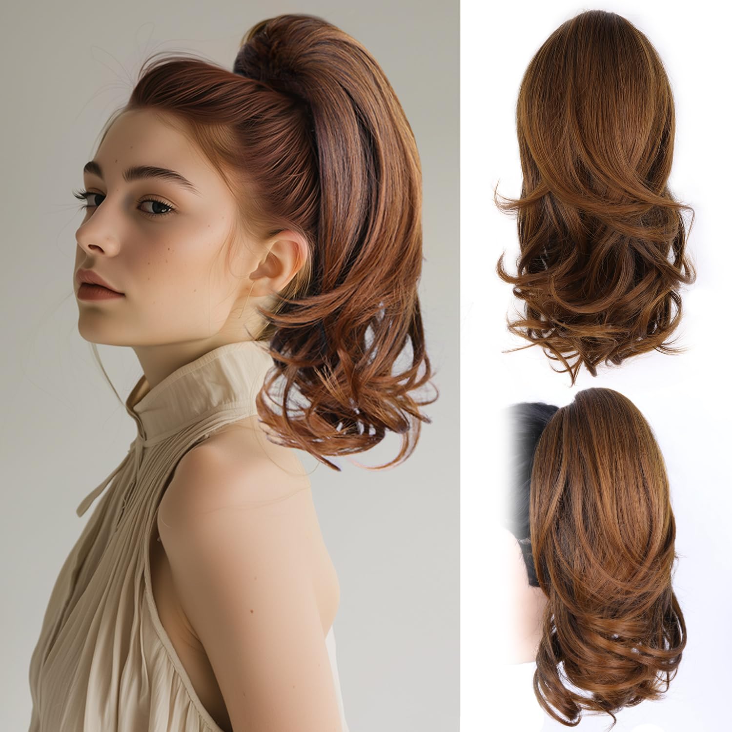 ZQIAN BEAUTY Claw Clip Ponytail Extension - 14 Inch Curly Ponytail Extension, Wavy Pony Tails Hair Extensions, Synthetic Hair Extensions Ponytail,