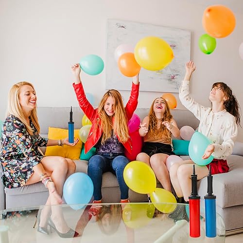 Miniatura 7 de Bomba de globo manual bidireccional, paquete de 2 colores al azar, bomba de aire de mano para suministros de globos de fiesta de niños, inflador de