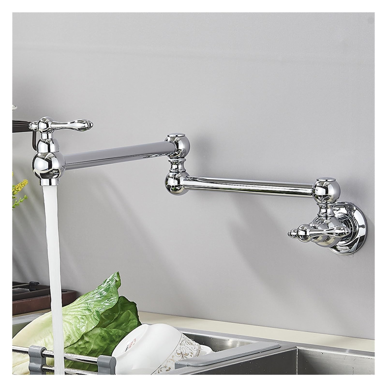 ZYCHSJXA Kitchen Wall Mount Single Cold Water Faucet, 360 Degree Swivel Spout Folding Neck Faucet(Chrome)