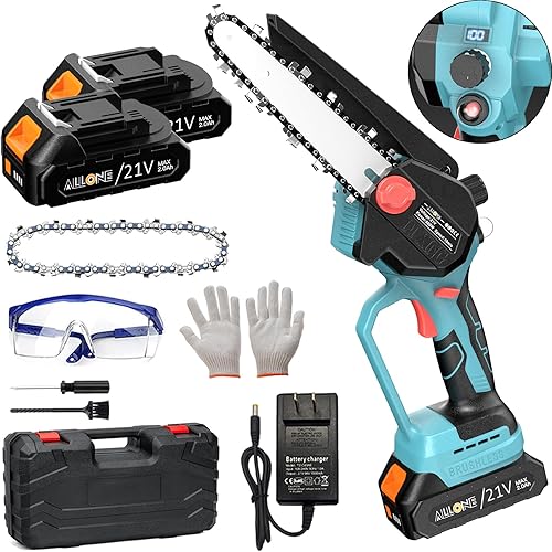 Miniatura 1 de Mini motosierra inalámbrica de 6 pulgadas con 2 baterías de 21 V y 2000 mAh, motosierra eléctrica de mano sin escobillas de 1000 W, motosierra