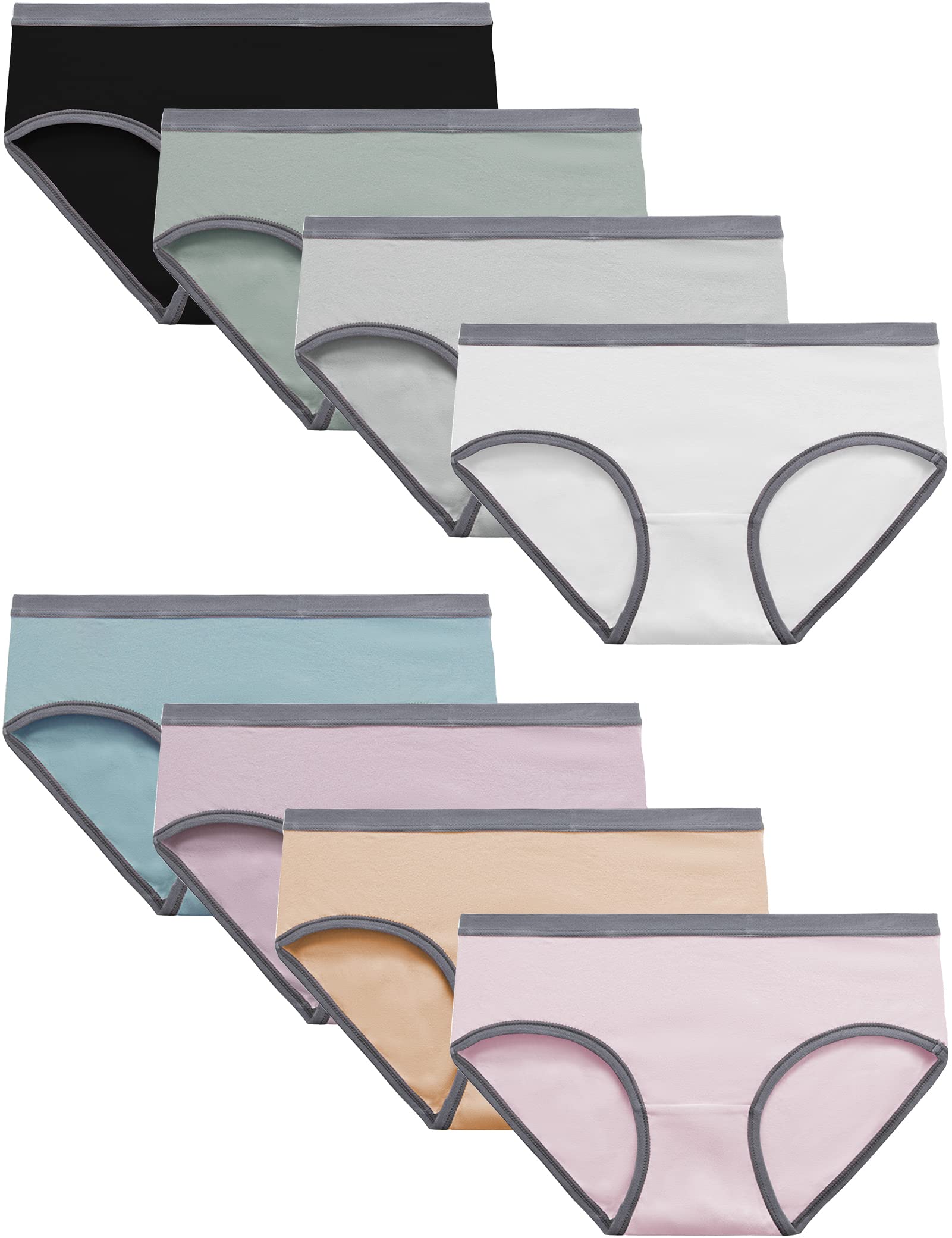Soft Girls Cotton Briefs for Teens - 8-Pack Comfortable Breathable Underwear Essential Everyday Panties Grey Edge 10