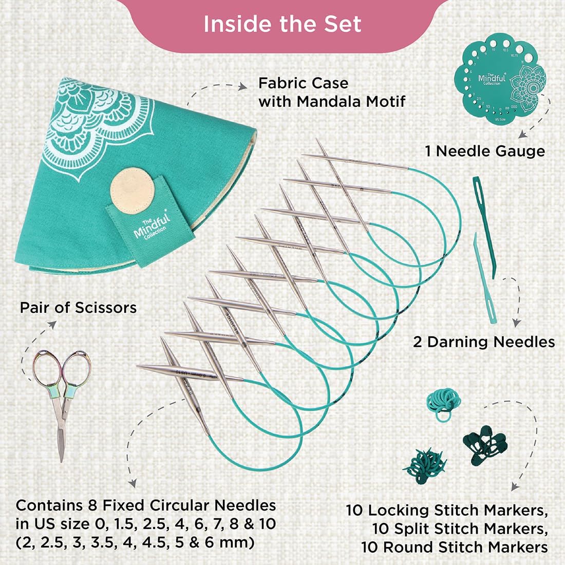 KnitPro The Mindful Collection Explore Fixed Circular Needles Set 10" (25cm) | 8 US Sizes (2.5-8)