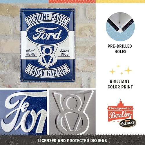 Miniatura 3 de Nostalgic-Art Letrero de hojalata retro, Ford V8 Garage Idea de regalo para fanáticos de accesorios de automóvil, placa de metal, diseño vintage
