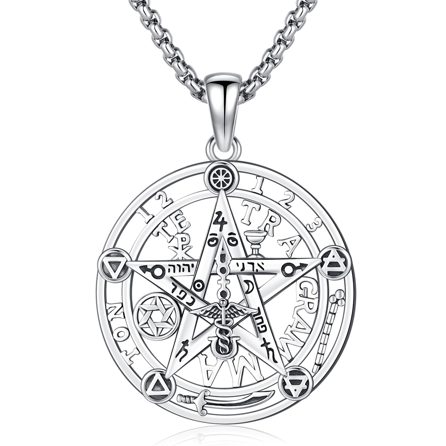OdinstoneNudo De Bruja Plata 925 Tetragramaton Amuleto Witches Knot Necklace Tetragrammaton Pendant Good Luck Protection Amulet Wiccan Jewelry for Men Women