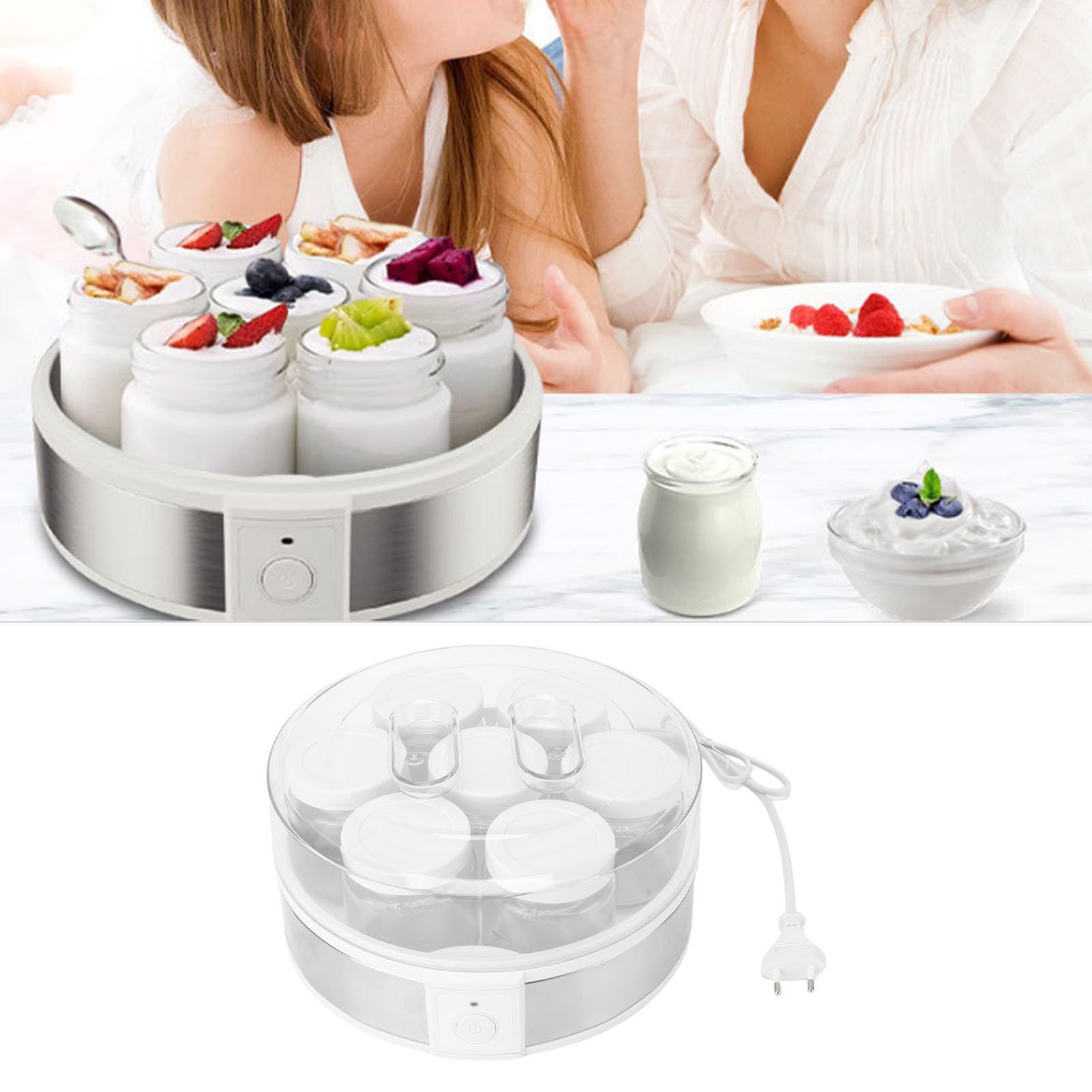 GOWENIC Yogurtiera Elettrica, Macchina per Yogurt Fatta in Casa da 20 W con 7 Tazze di Vetro, Yogurtiera Greca Portatile Multifunzionale per Marmellate, Budini, Gelato, Temperatura Costante