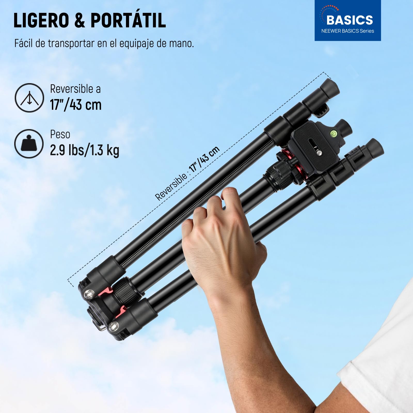 NEEWER Basics Trípode Viaje Travel Tripod para Cámara, 72" 183cm Compacto Ligero Portátil DSLR Soporte Rótula, Arca QR Placa, Soporte Móvil Compatible con iPhone Grabación Vídeo, Carga Máx 6kg, TP14