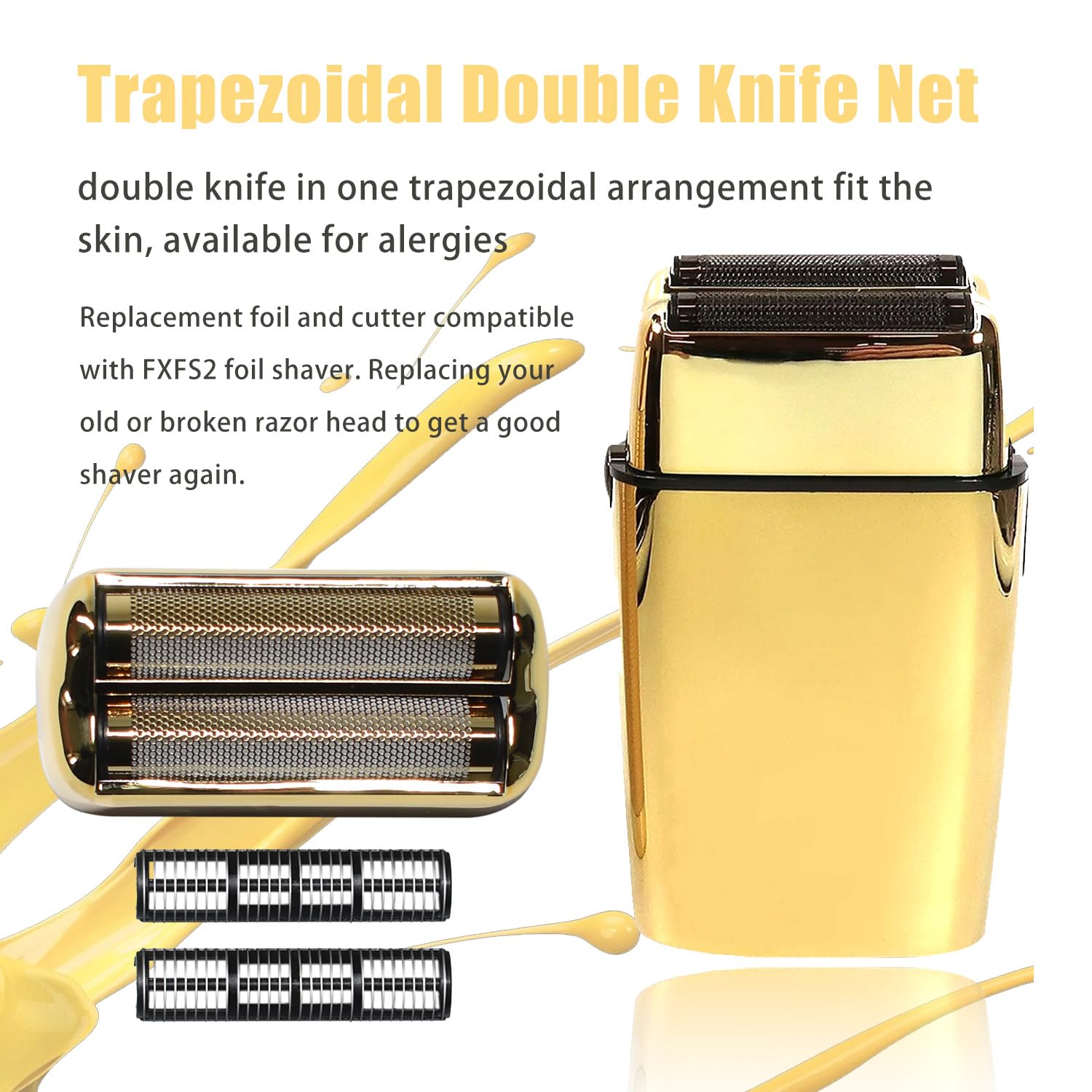 Replacement Foil and Cutter for BaBylissPRO Barberology Electric Shaver, Double Foil Shaver Replacement Head Compatible with BaBylissPRO Barberology FXFS2 Razors, 2PCS