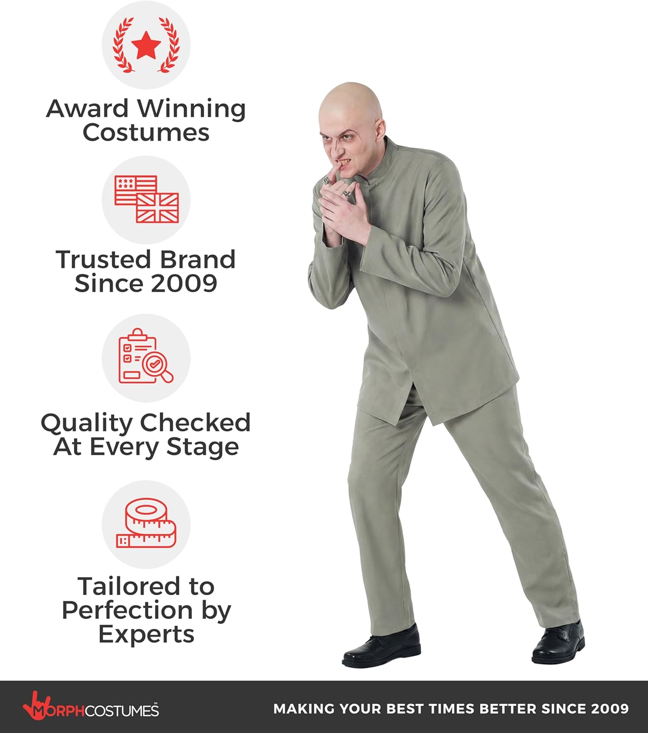Morph Grey Villain Costume With Baldcap, Mens 60s Costume, Halloween Costumes For Men, Halloween Costumes For Adults