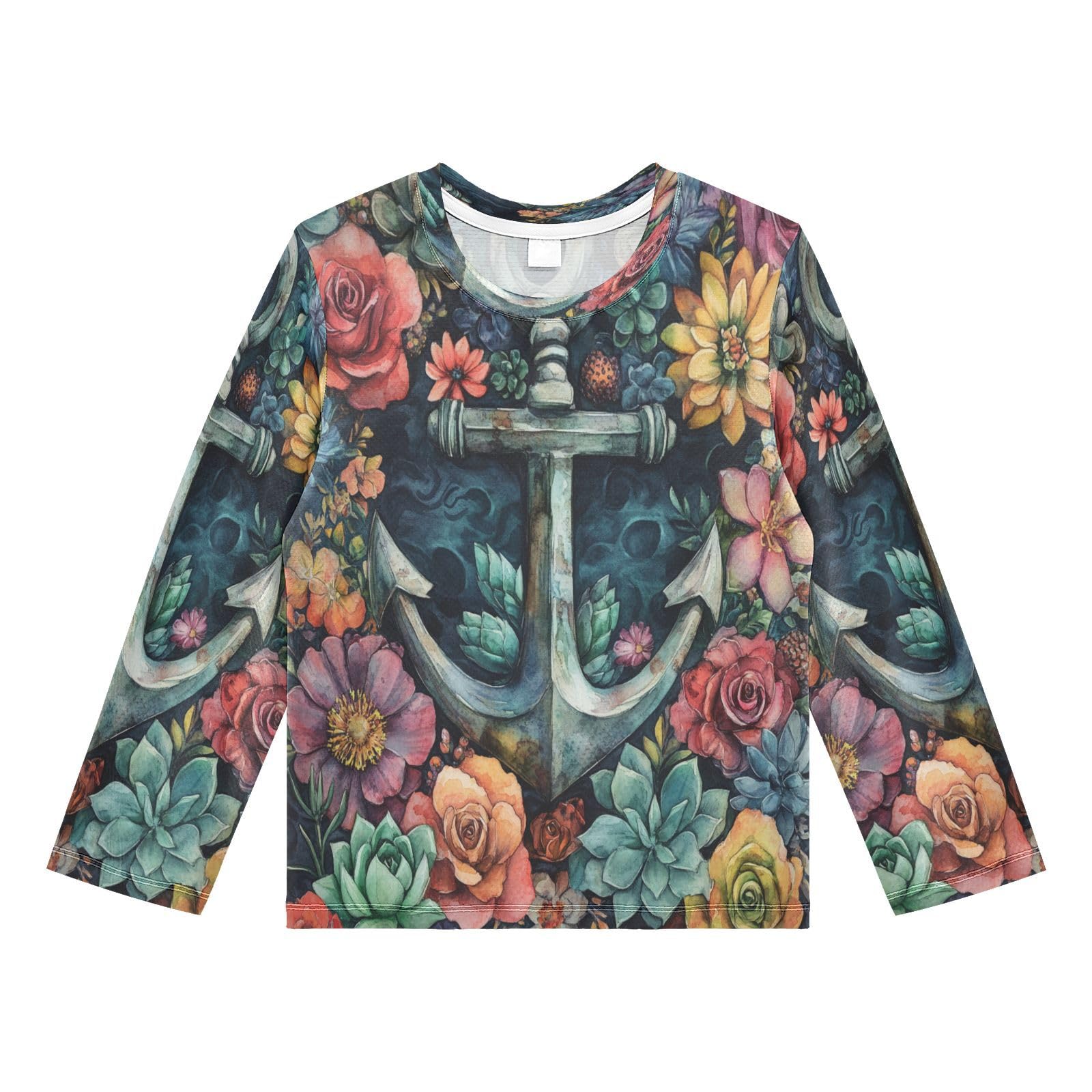 Anchor Succulent Navy Rash Guard Shirt for Boys Sun Protection Shirt for Kids Toddler UPF50+ 7-8T