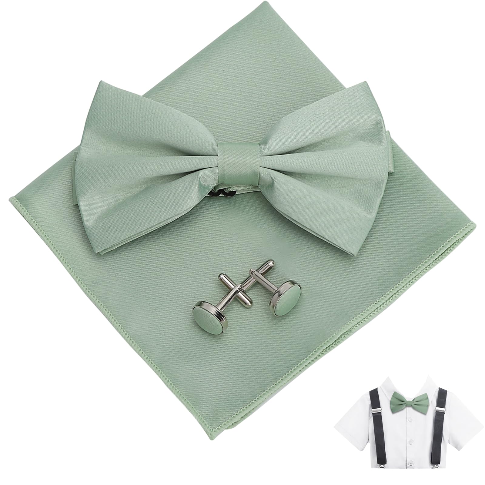 Branduce Set Da Uomo Con Papillon E Fazzoletto Da Taschino Verde Scuro - Seta Fatta A Mano, 12,5x6,5 Cm, Eleganza Per Matrimoni - 2