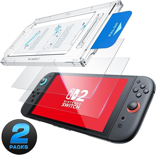 Mumba Screen Protector for Nintendo Switch 2 with Auto-Alignment Kit, 2 Pack 9H Tempered Glass Ultra-Thin Transparent HD Clear, Scratch and Crack