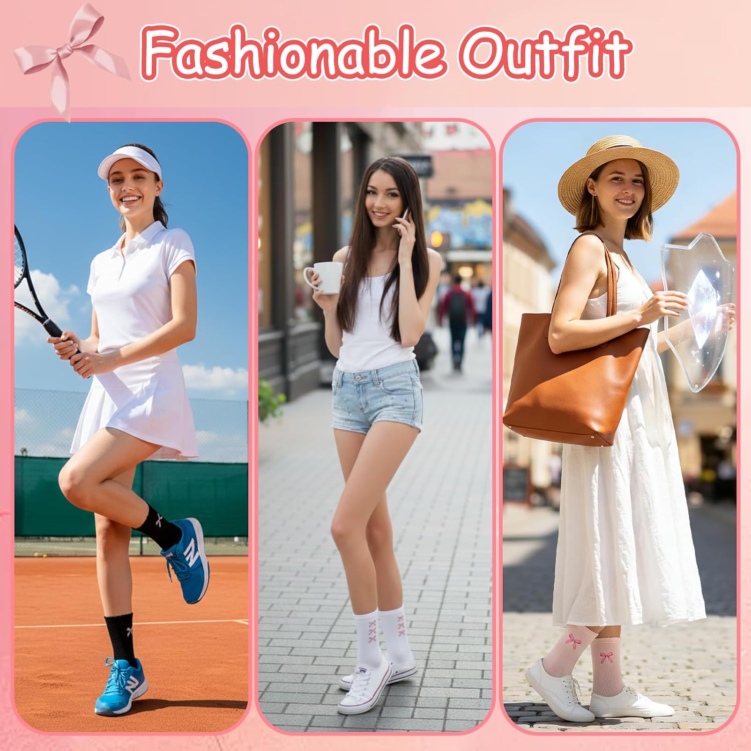 Jspupifip 5 Pairs Women Ruffle Bow Socks Cute Casual Ankle Crew Socks Soft Breathable Fashion Frilly Bow Cotton Sock