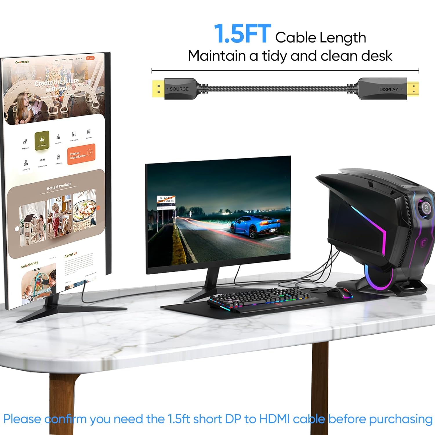 DisplayPort to HDMI Cable 4K 1.5 Feet 5-Pack, Short DP (Display Port) to HDMI Cable Adapter Cord Male to Male for Computer, Monitor, TV, Projector