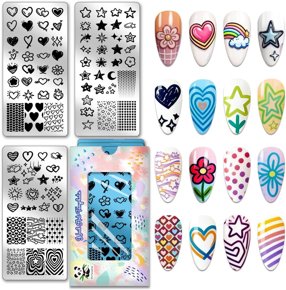 PH PandaHall 3pcs Star Moon Sun Nail Stamping Plates Galaxy Night Sky Nail Art Templates Cosmic Planets Nails Art Stencils Flower Nail Stamper Plate for Women Manicures Salon Design DIY Printing