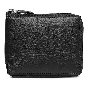 Fashion Link Zipper Leather Wallet Money Clipper Card Holder for Men's with Box (Black) Color - image, photos