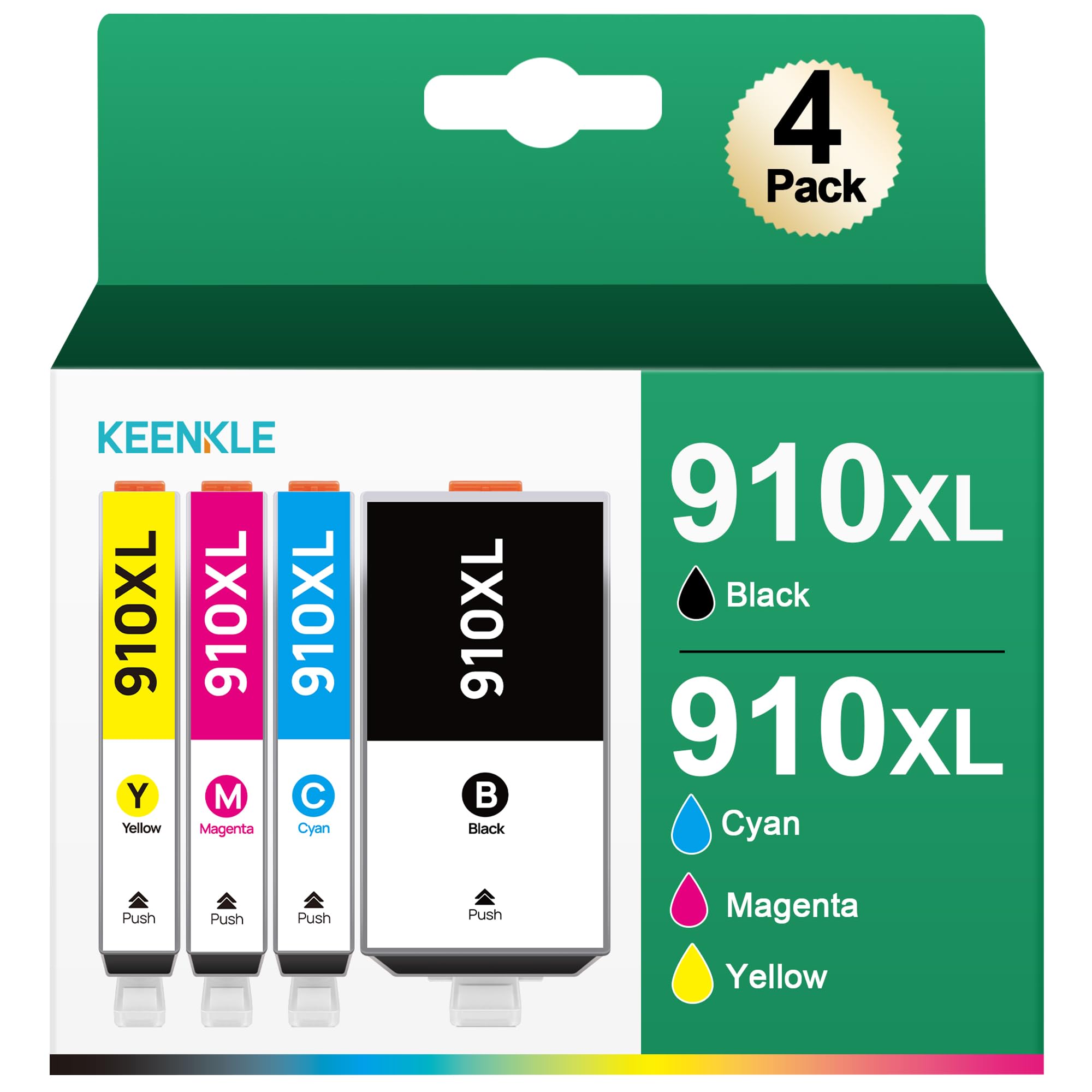 KEENKLE 910XL Ink Cartridges (4 Pack) | Compatible with OfficeJet Pro 8020 8025 8035 8028 Series, 8022 Replacement for HP 910 XL