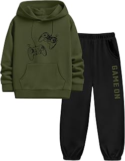 Boys Clothes Hoodie and Joggers Set Game Print Boys Outfits 6-12Y | Long Sleeve Pullover Hoodie with Kangaroo Pocket, Elastic Waist Pants, Ribbed Cuffs and Hem, Warm Fall Winter Casual Outfit