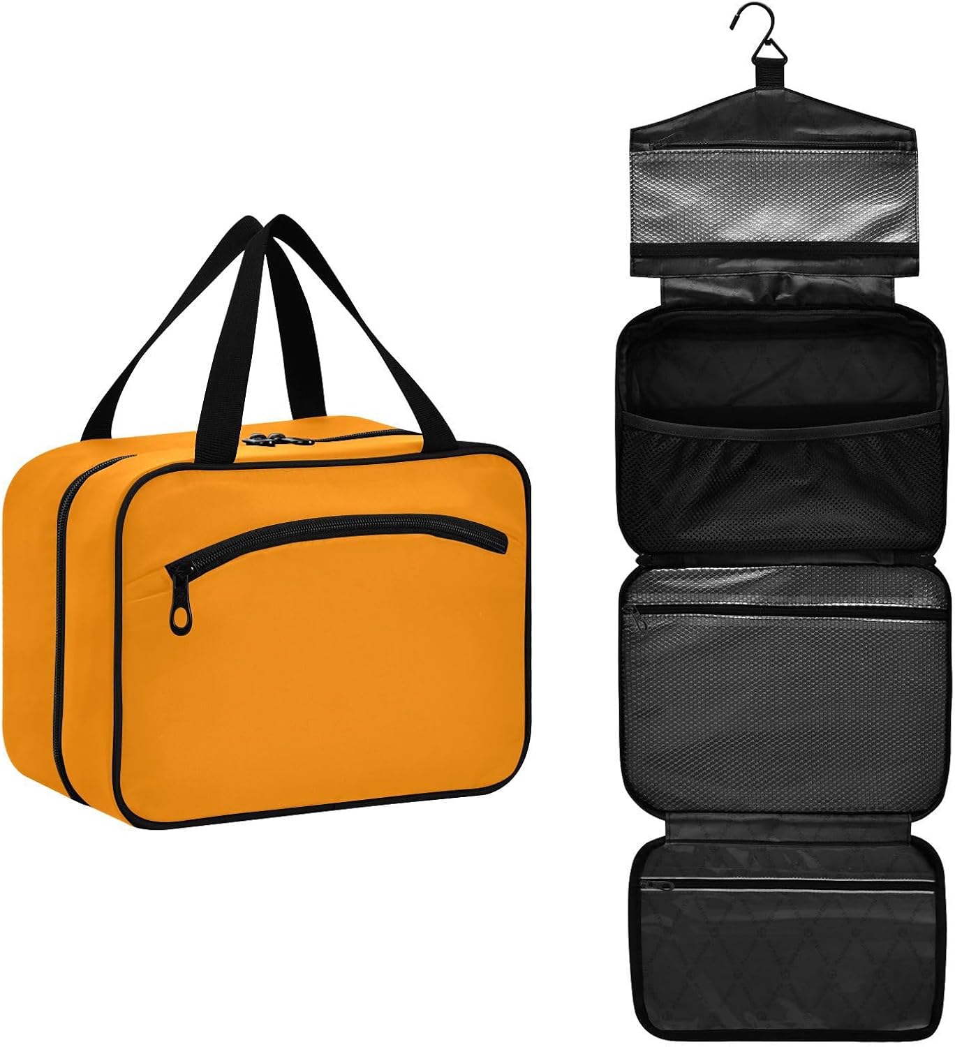 GuoChe Dark Orange Hanging kit for travel with Hook, Designer foldable cosmetic bag for accessories must haves travel bolso viajero para mujer M