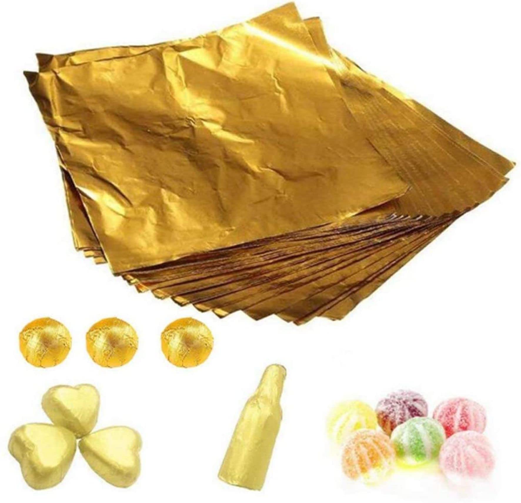 Bake House Chocolate Candy Wrappers 300 Pieces Golden Colors Foil Packaging for DIY Candy Packaging Decoration 8 X 8 Centimeter (Golden Foil) 2