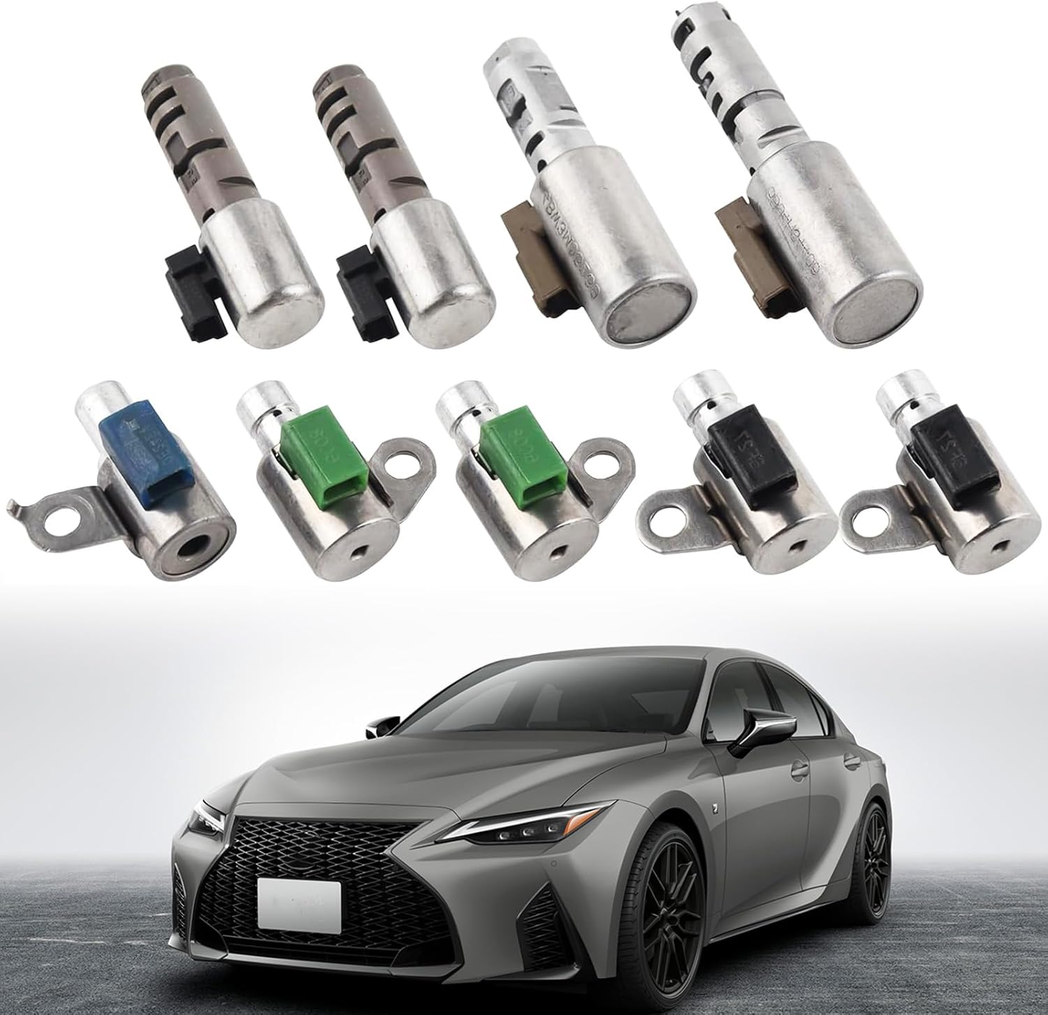 A760 A761E 9PCS Automatic Transmission Shift Solenoid Compatible with Lexus Tundra IS350 IS250 LS430 LX570 GS430 2004-2017 A760 A761E A960E AB60E AB60F Refurbished Parts