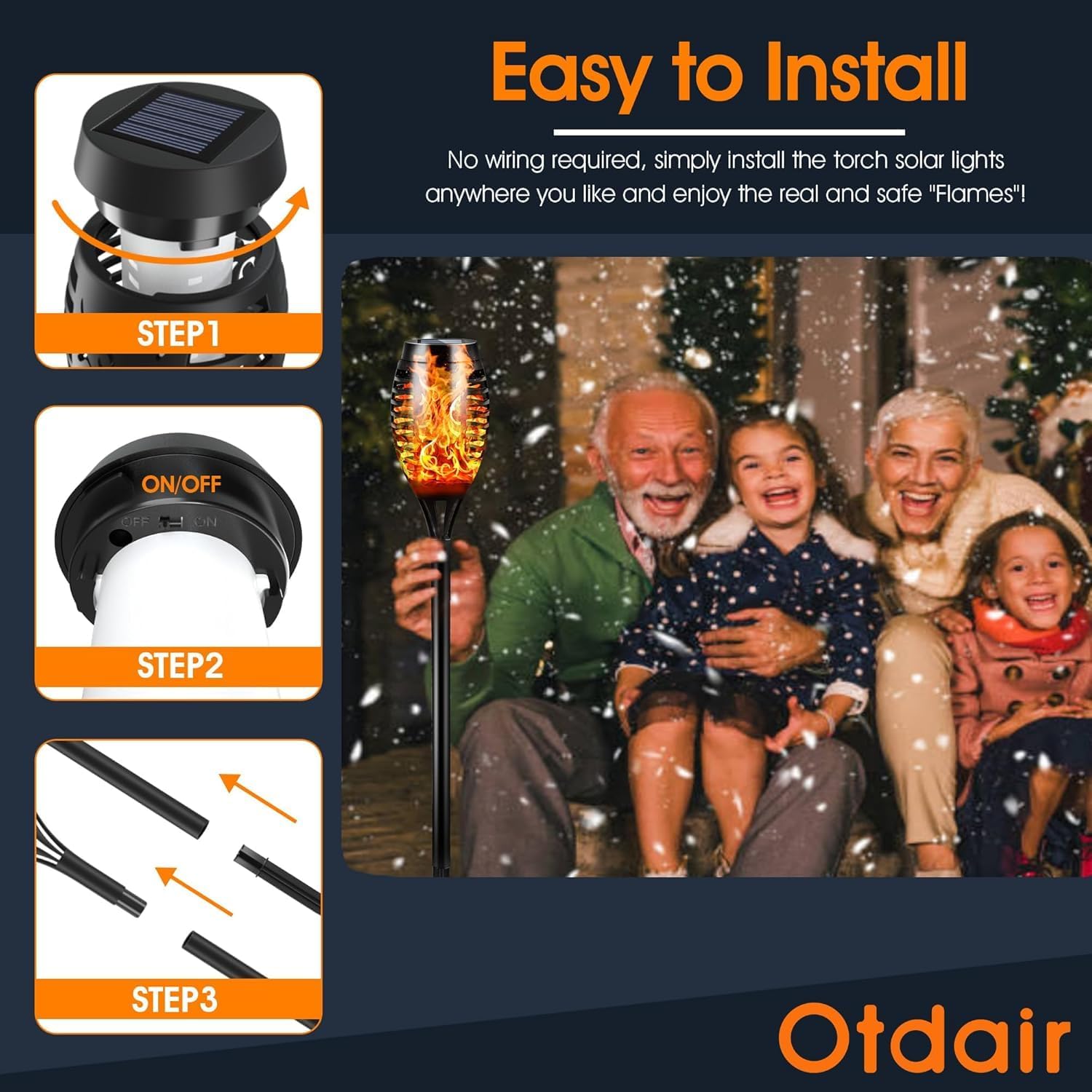 Otdair Solar Lights Outdoor Waterproof, 12LED Torches for Outside with Flickering Flame, Solar Torch Lights Outdoor Flickering Flame for Garden, Patio, Yard, Pathway, 6 Pack