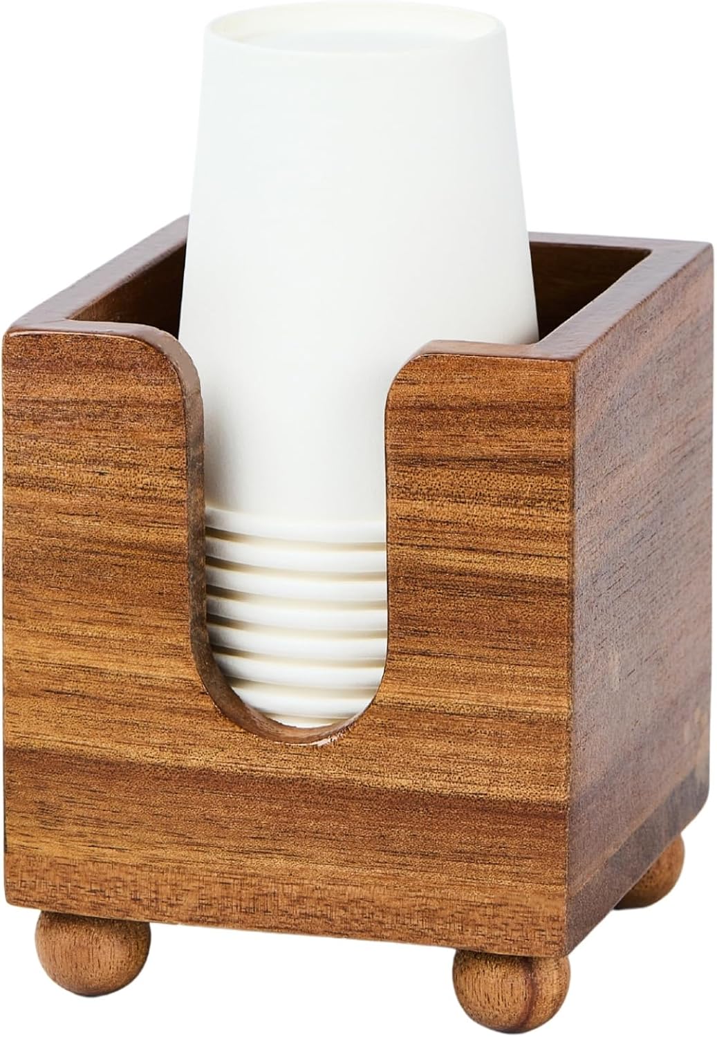 Acacia Wood Bathroom Cup Dispenser - Holder for 3 oz 5 oz Cups