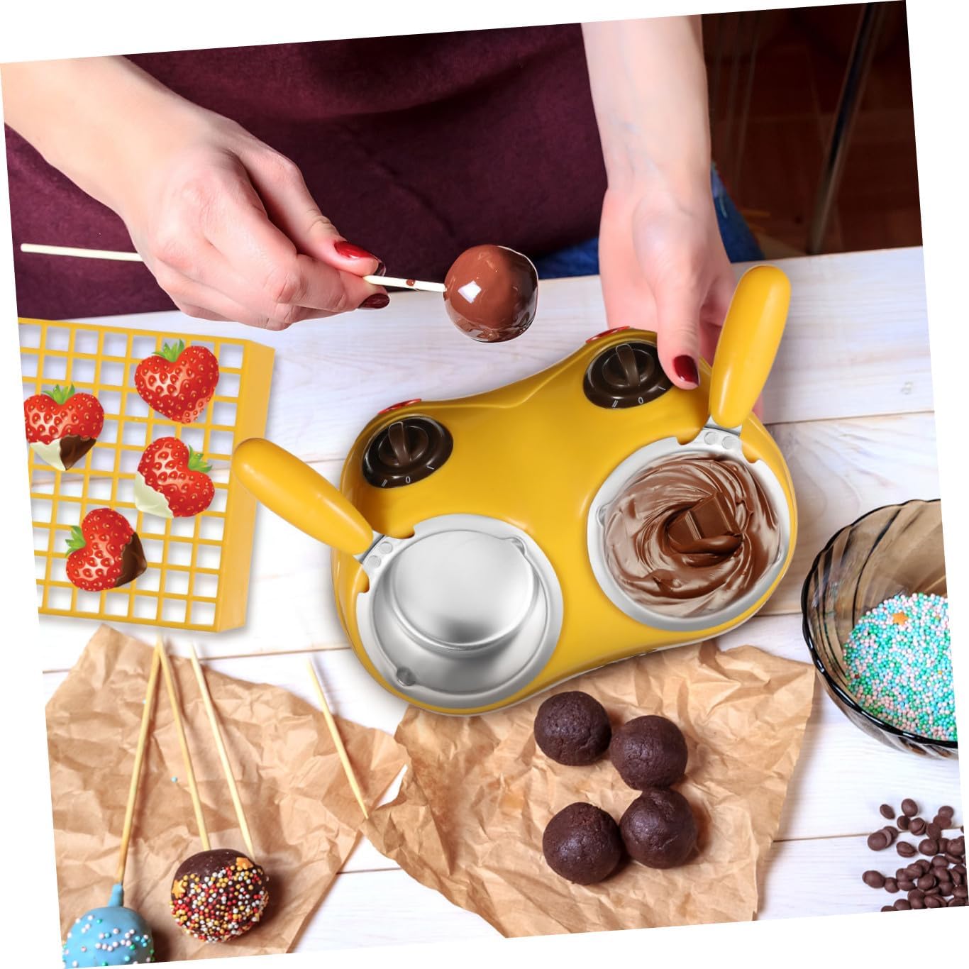 Mikinona 110v Electric Chocolate Melting Pot Double Boiler for Molding Melting Warmer Safe Design Quick Heating Versatile Molds Accessories