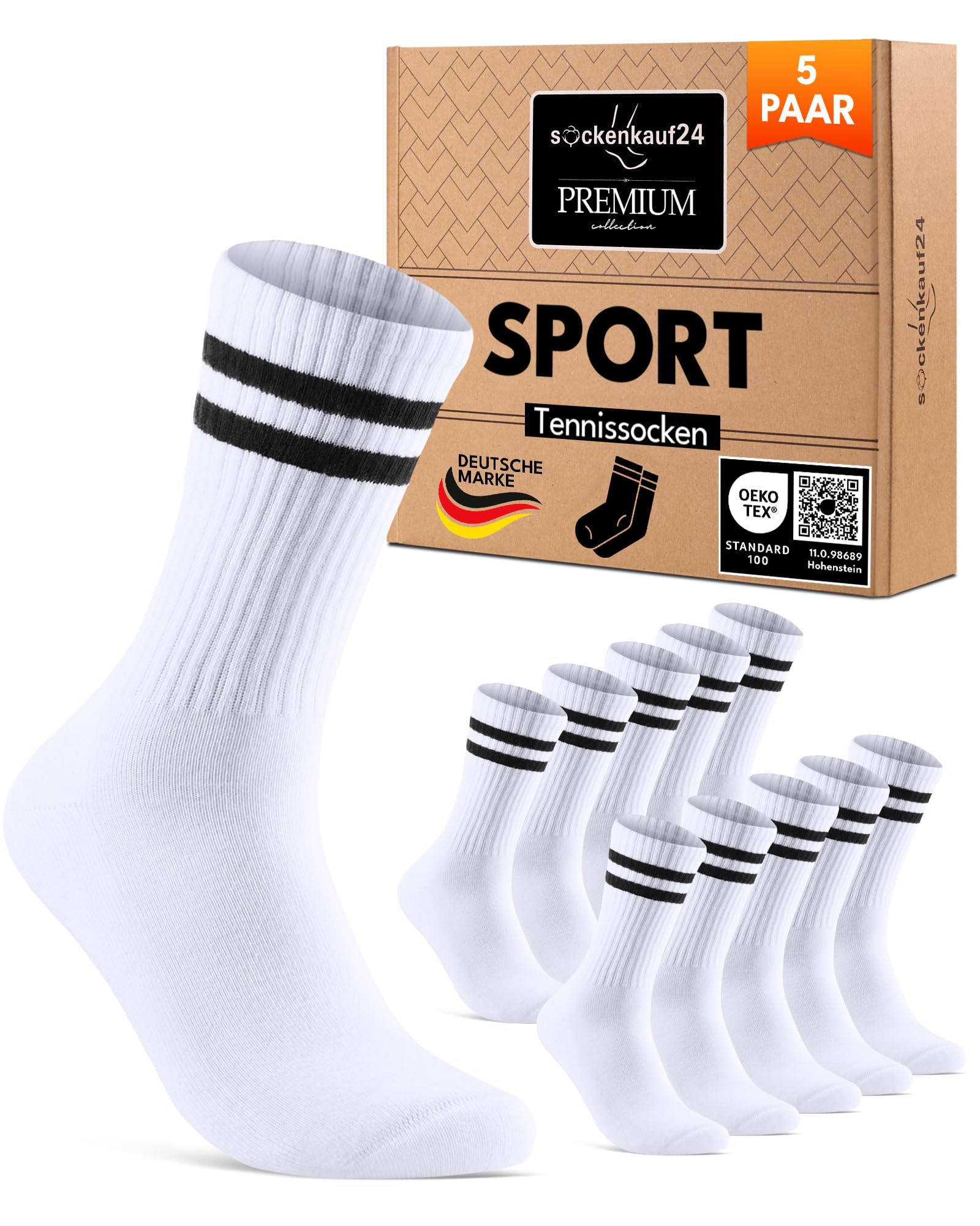Socken Herren Sportsocken Weiß 43-46 Tennissocken Gepolstert Atmungsaktive Baumwolle 5 Paar Retro Crew-Socken