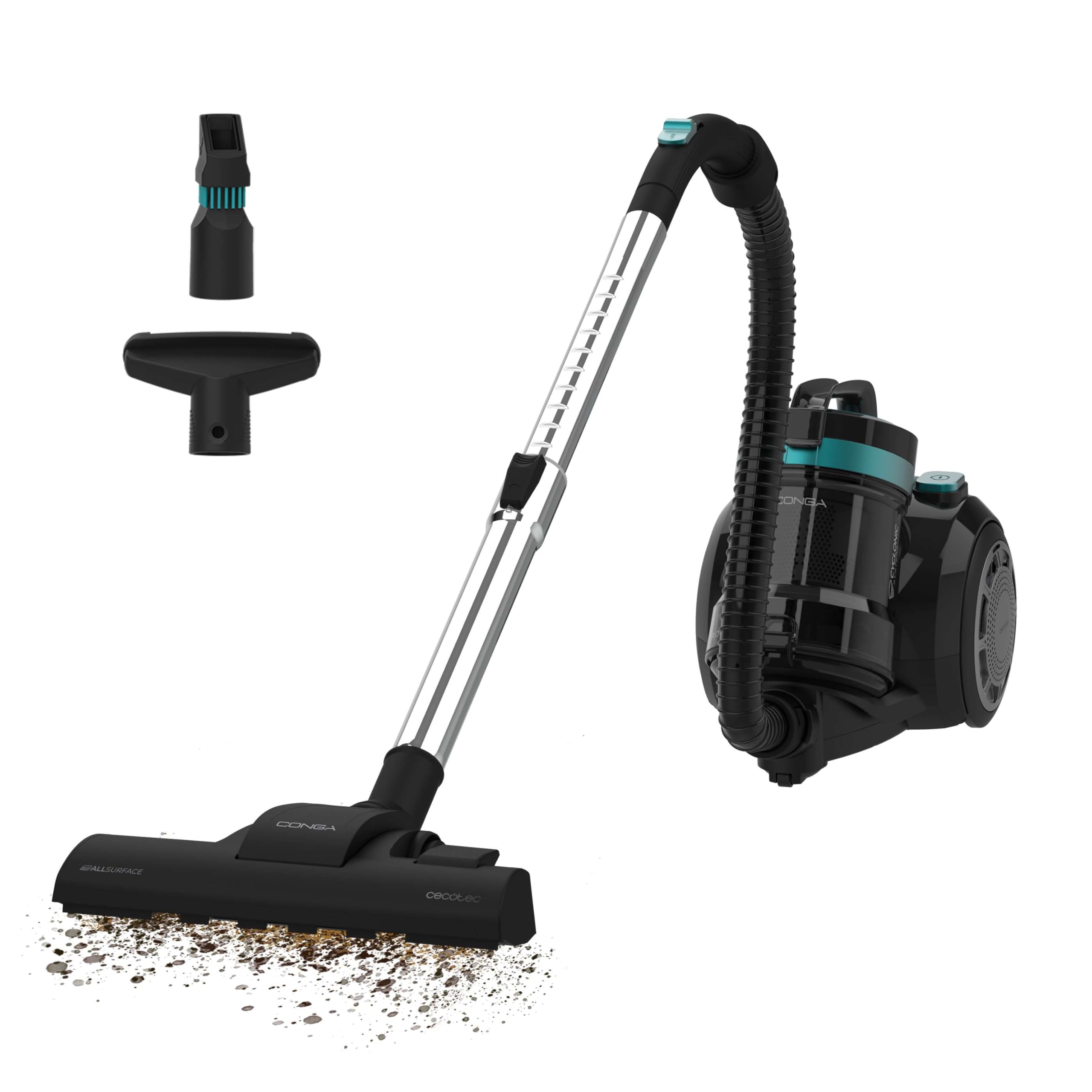 Cecotec Beutelloser Bodenstaubsauger Conga Rockstar Cyclonic Plus. 800W, Große Kapazität 2L Behälter, HEPA-Filter, Inklusive einstellbarem Teleskopmetallrohr und Zubehör für Möbel und Ecken