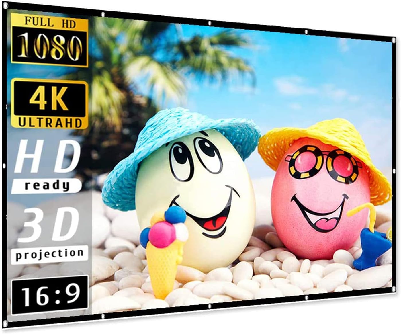 Baubuk Projector Screen 150 inch, 4K Movie Projector Screen 16:9 HD Foldable and Portable Anti-Crease Indoor Outdoor Projection Double Sided Video for Home, Party, Office, Classroom (150 inches)