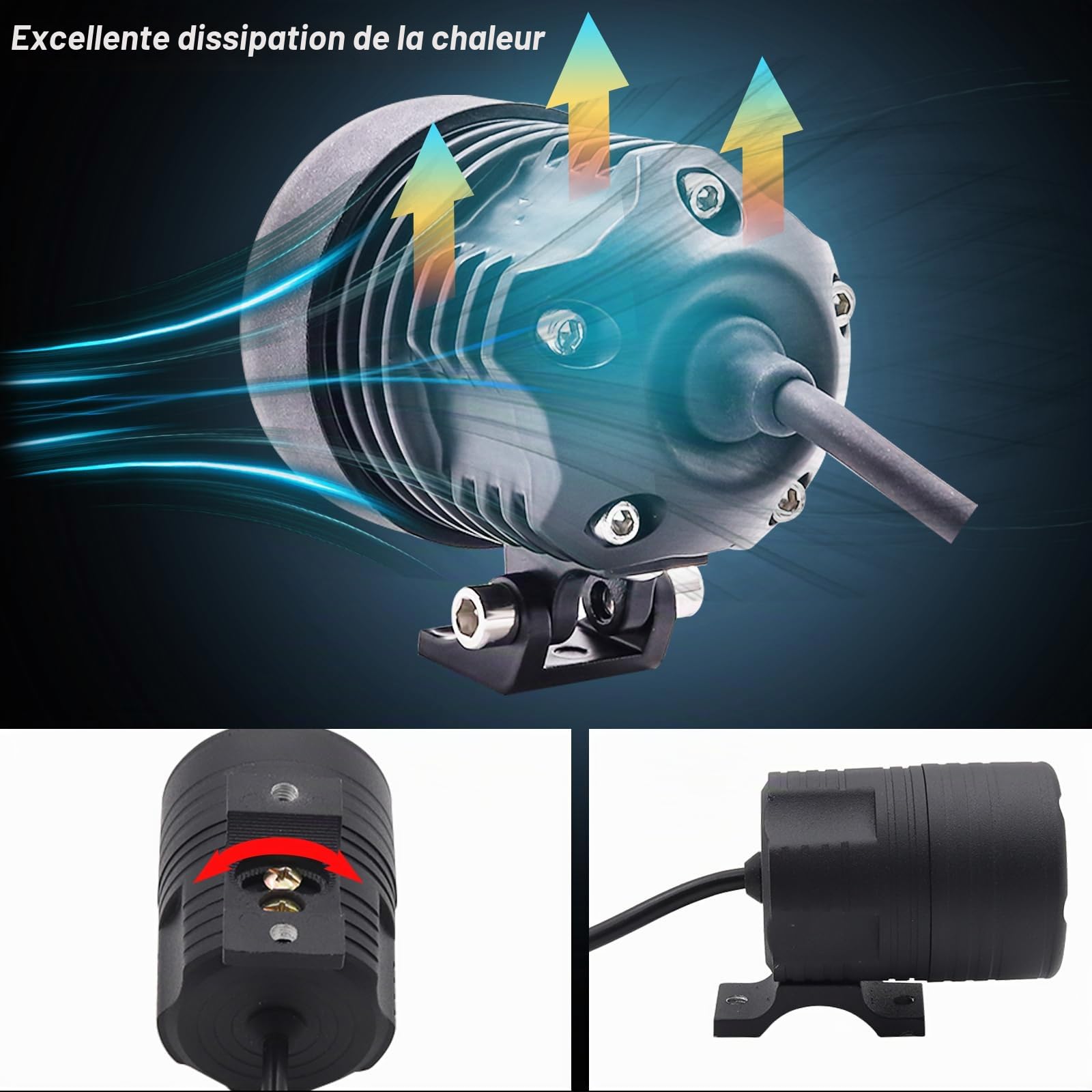 feux additionnels moto led, phare led moto, projecteur lampe kit jaune/blanc 12V/24V 60W + Interrupteurs + Housse de Protection + Harnais de Câblage pour, 2Pcs