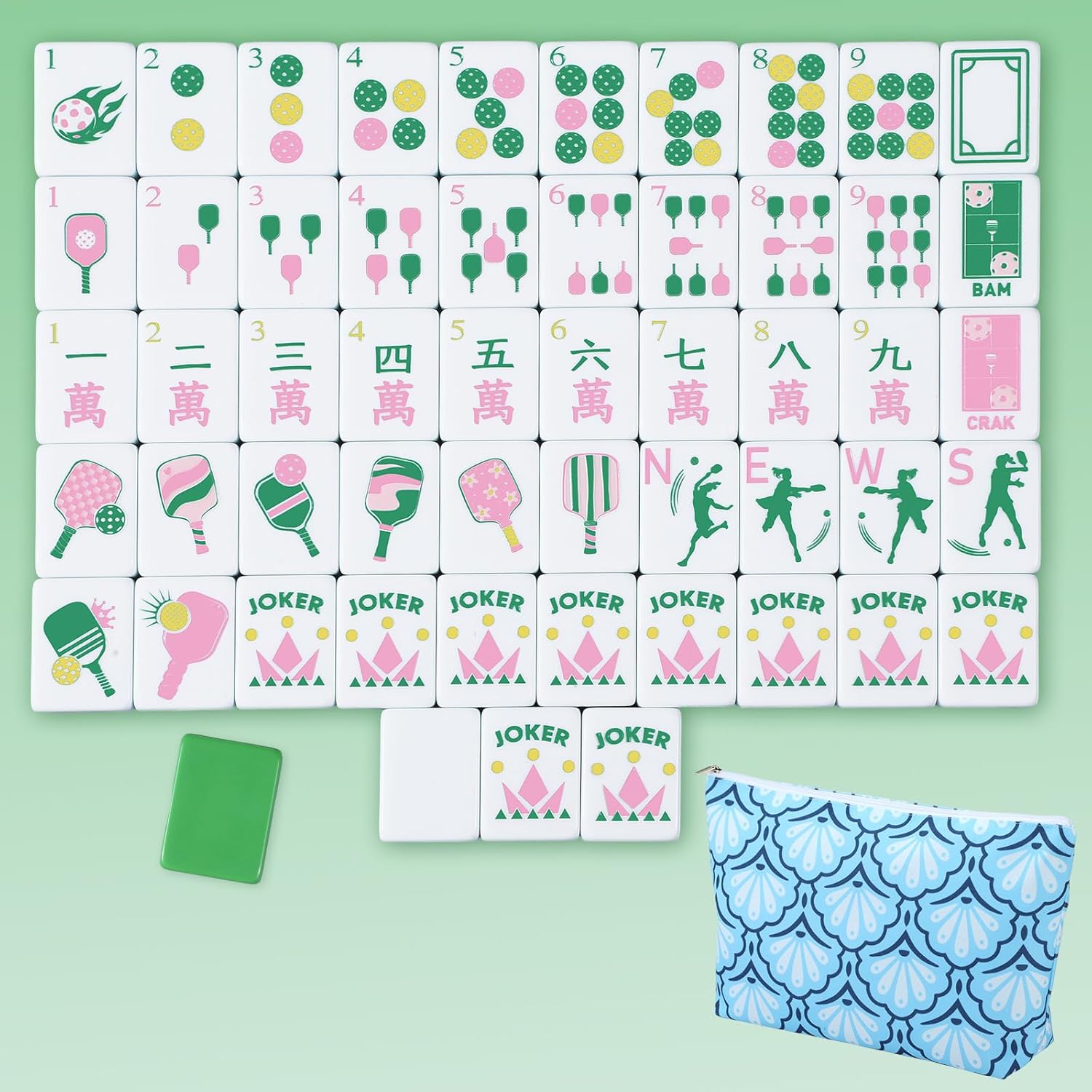 Cuffbow Dinkball-Themed Engraved American Mahjong Tile Set 160 Quality White Tiles (1.2 Inch, Tiles Only) Mini American Mahjong Game Set for Ideal Gifts, No Additional Accessories(Blue)