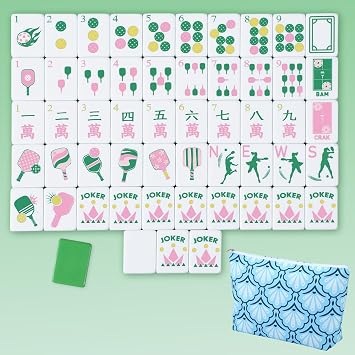 Cuffbow Dinkball-Themed Engraved American Mahjong Tile Set 160 Quality White Tiles 1.2 Inch, Tiles Only Mini American Mahjong Game Set for Ideal Gifts, No Additional AccessoriesGreen