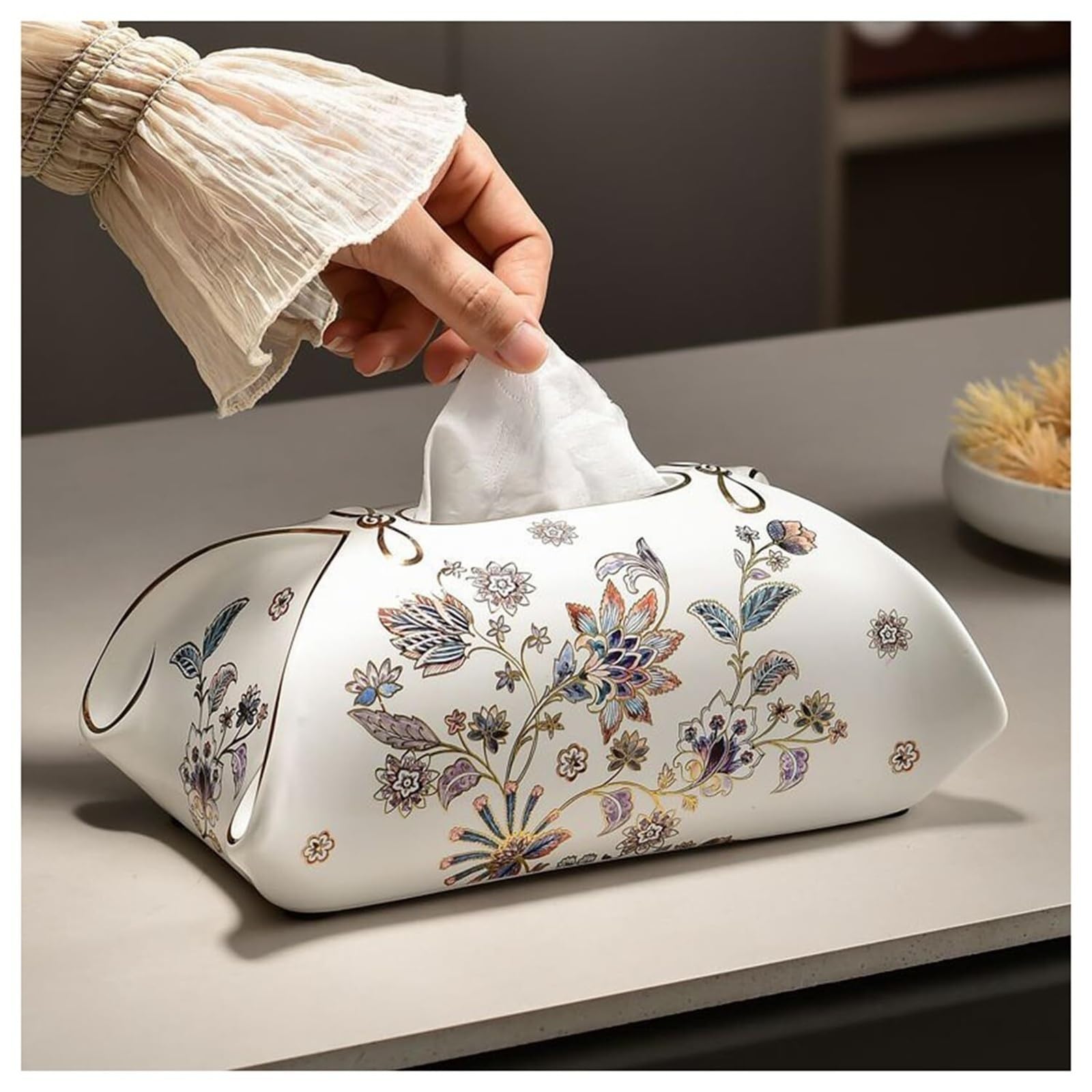 Tissue Dispenser Box Box Cover Floral Decorative Tissue Holder, Rectangle For Bathroom Apartment Must Haves(A)
