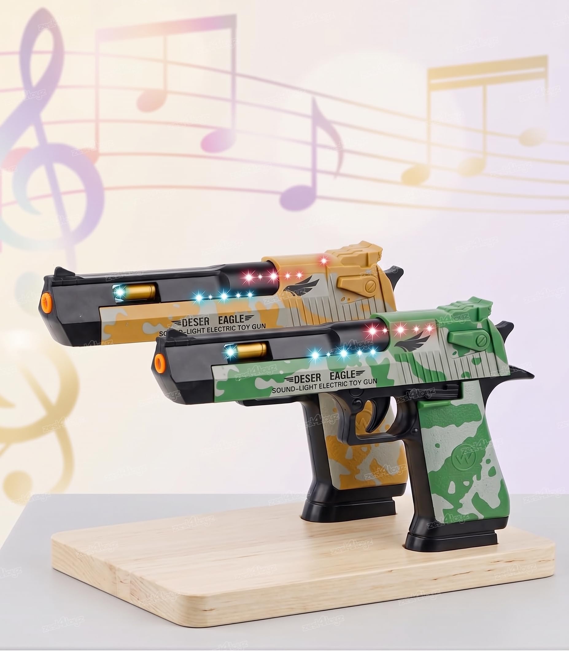 Toy Gun for Boys with Light and Sound Police Army Style Pistol Gun Toy with Moving Top Loader Telescopic Barrel and Target Desert Eagle Pistol (Pack of 1) Random Color