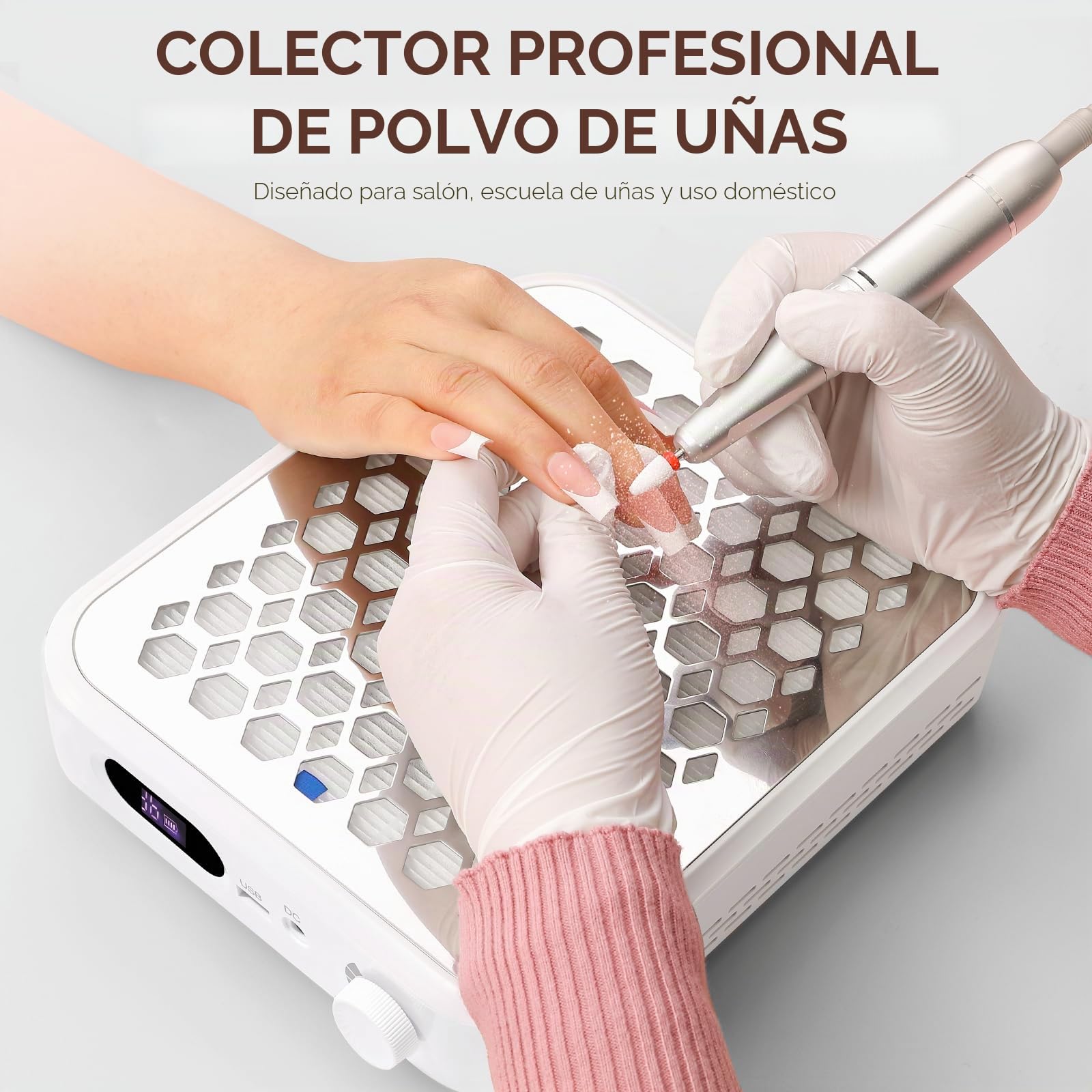 Aspirador uñas Profesional, Succión de 800Pa 6500RPM HEPA Recargable | CHRISTINE SHELLY Colector de polvo de uñas, y motor sin escobillas de para uñas acrílicas, filtroreutilizable
