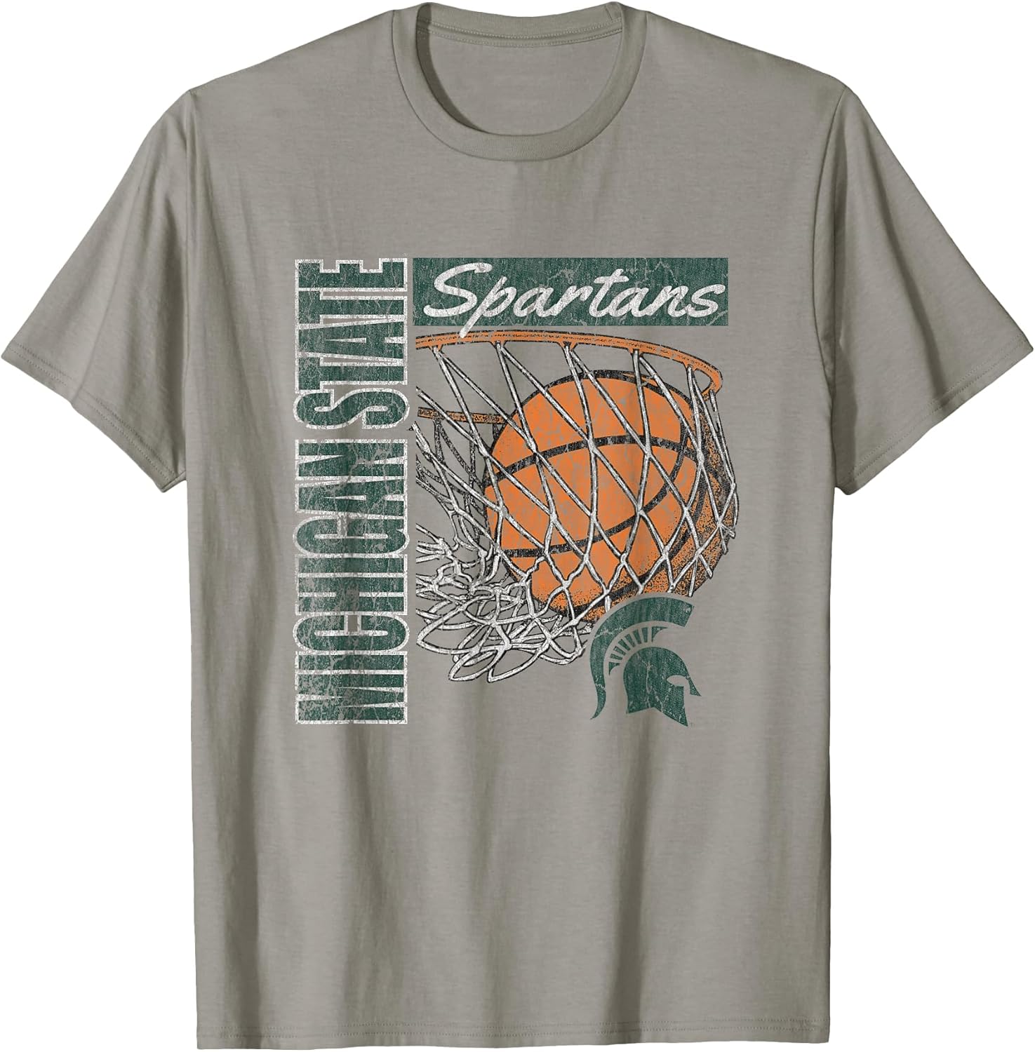 Michigan State Spartans Vintage Basketball 90's Gray T-Shirt, Men, Slate Grey, Small