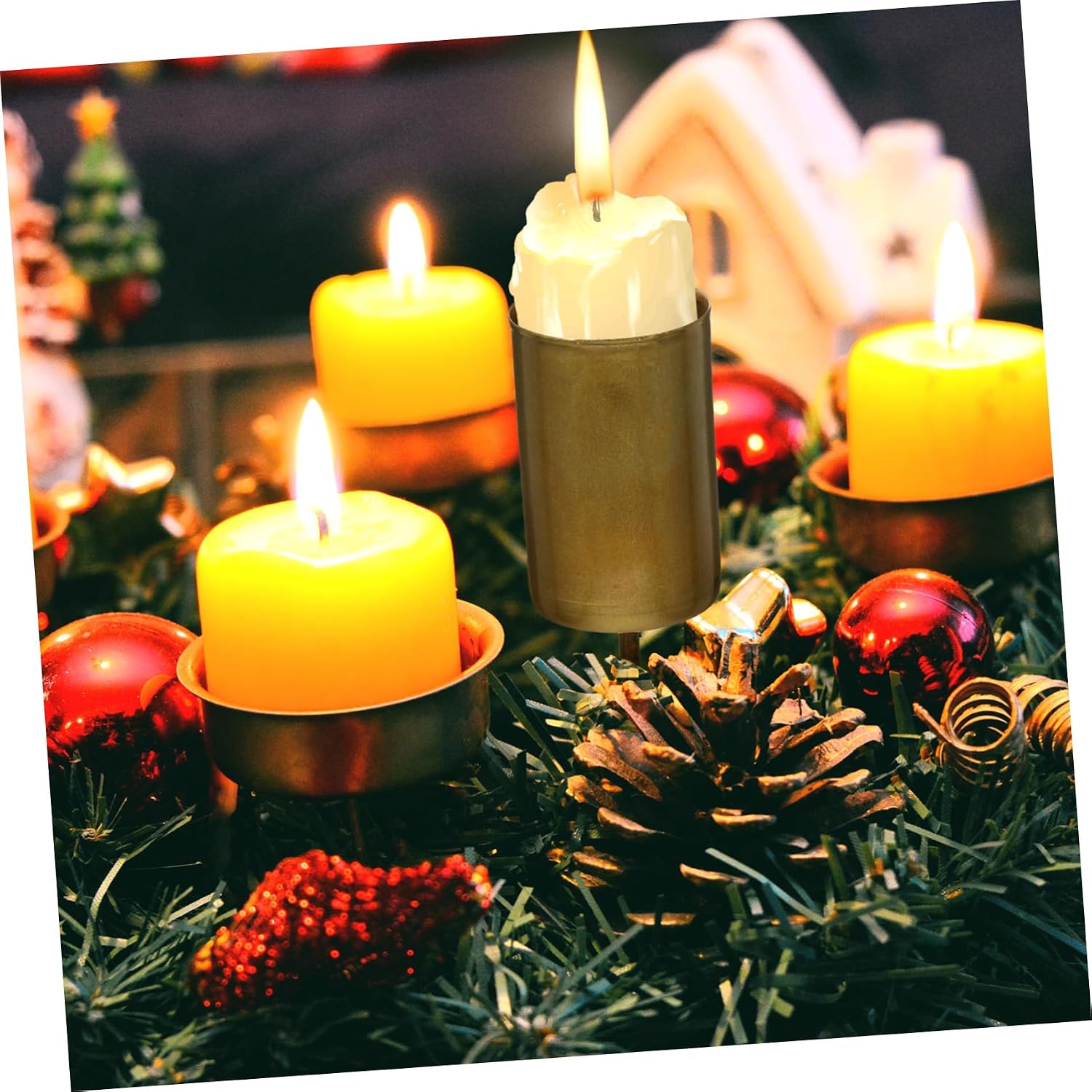 4pcs Candle Cups Spike Desktop Christmas Tree Holder for Festive Ambiance Multi-Purpose Candle Cup for Parties and Decorations Elegant Design Antique
